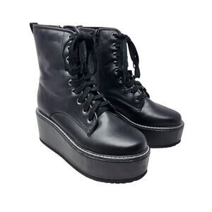 Liliana Shoes Black Leather Zip Archer 1 Chunky Platform Combat Boots Size 7.5